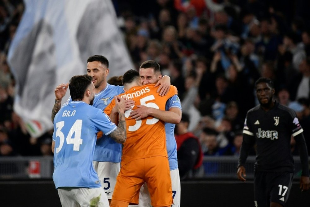 Adam Marusic (C-R) scored Lazio's late winner against Juventus. AFP