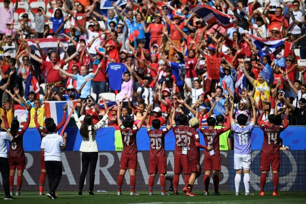 Thailand finally scored a goal after losing easily to Sweden. AFP