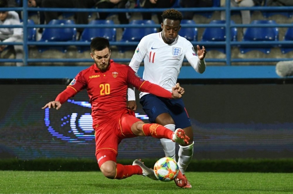 Callum Hudson-Odoi started his first England match aged just 18 against Montenegro. AFP