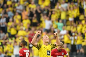 Erling Haaland was the star of the show against Frankfurt. AFP