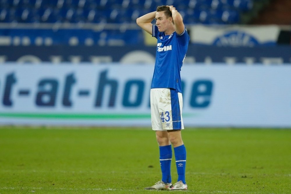 Matthew Hoppe reacts after Schalke conceded a last-gasp goal .AFP