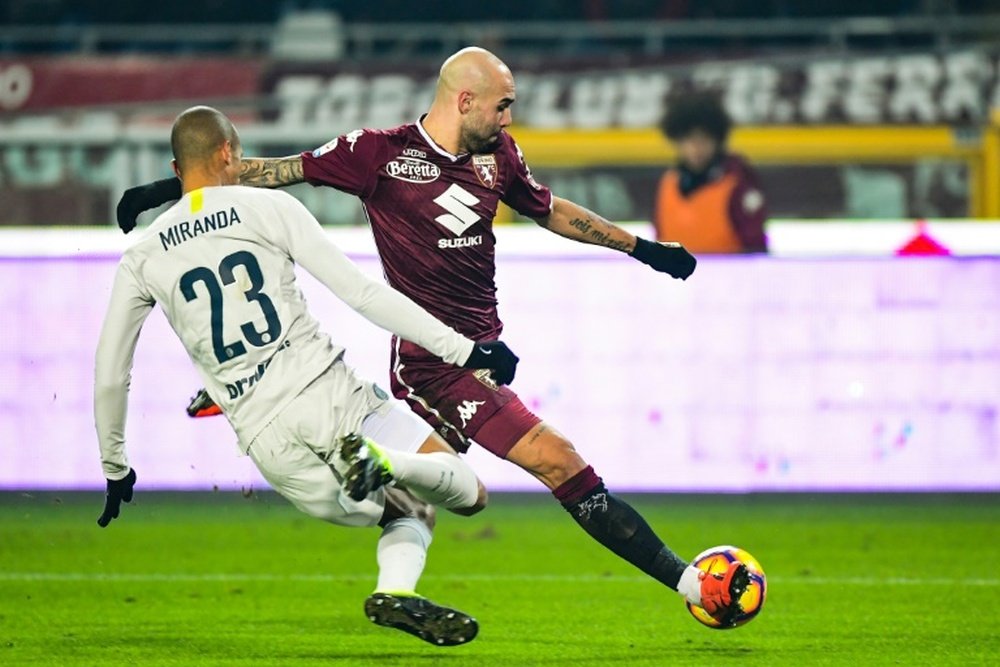Simone Zaza sxored beofre being sent off in Turin. AFP