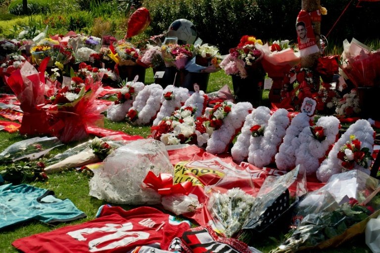Floral tributes have been paid to Diogo Jota at Liverpools Anfield stadium. AFP