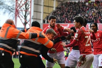 A supporter was arrested after attacking Nottingham Forest players during Sundays FA Cup tie. AFP