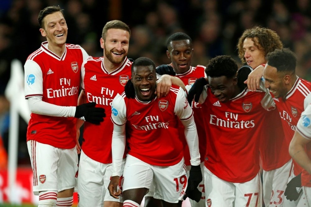 Nicolas Pepe (C) scored in Arsenal's victory over Newcastle. AFP