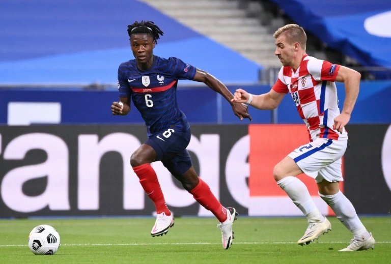 Eduardo Camavinga was very happy after making his France debut. AFP