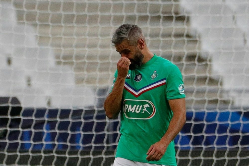 Loic Perrin's final game saw him get sent off after a foul on Mbappe. AFP