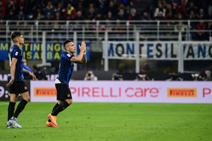 Lautaro scored a double to help Inter Milan win the derby to reach the Italian Cup final. AFP