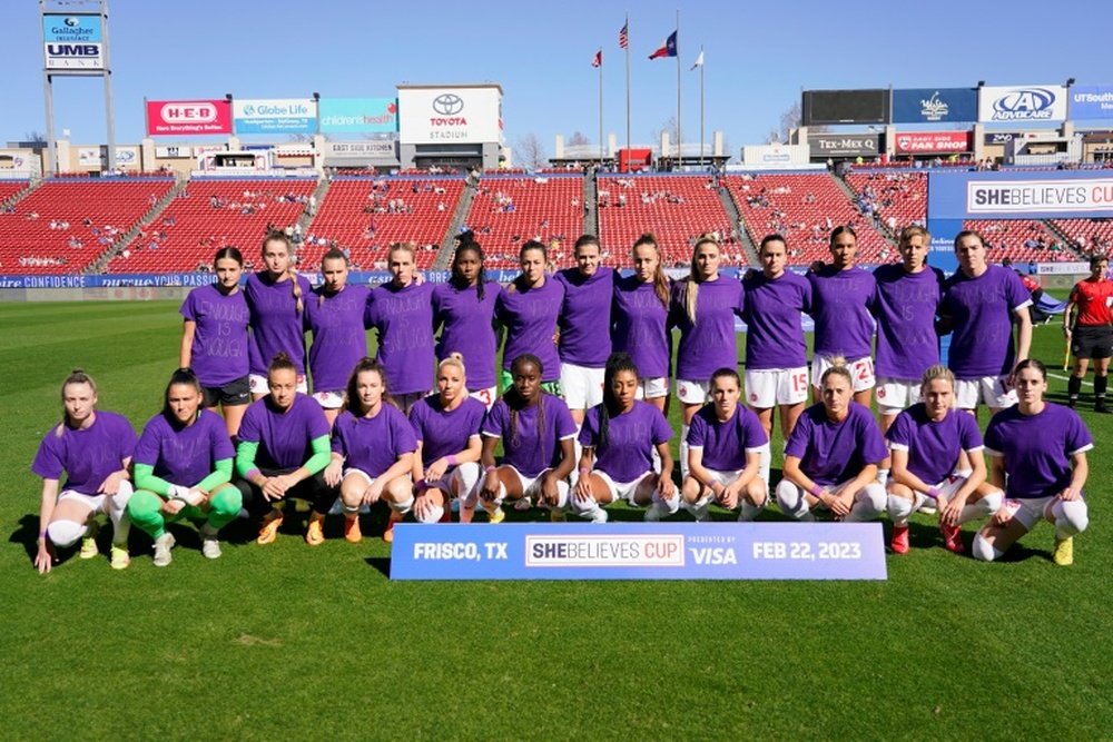 Canada's women's team wore purple tee-shirts ahead of games last month. AFP