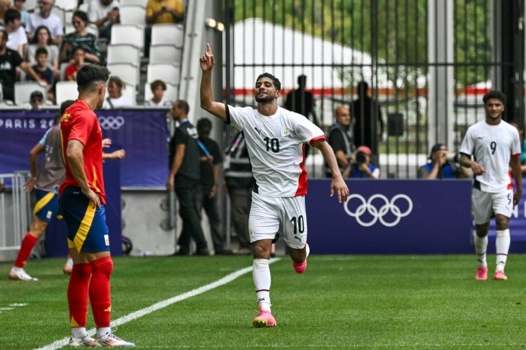 Ibrahim Adel scored two goals for Egypt against Spain in Bordeaux. AFP