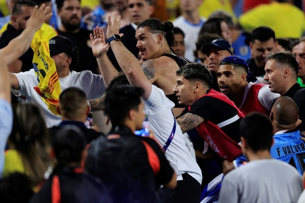 Darwin Nunez clashes with fans at the end of Wednesdays Copa America semi-final loss. AFP