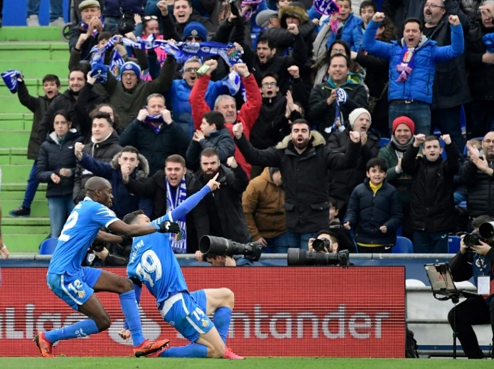 Jorge Molina (R) got a brace in Getafe's win. AFP