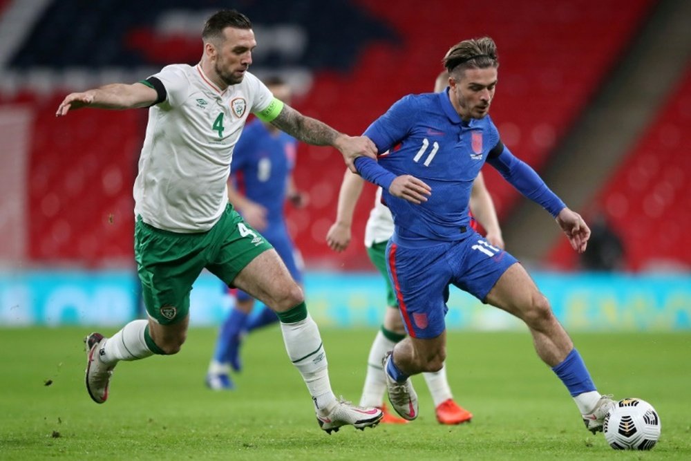 Jack Grealish (in blue) made a positive impression against Ireland. AFP