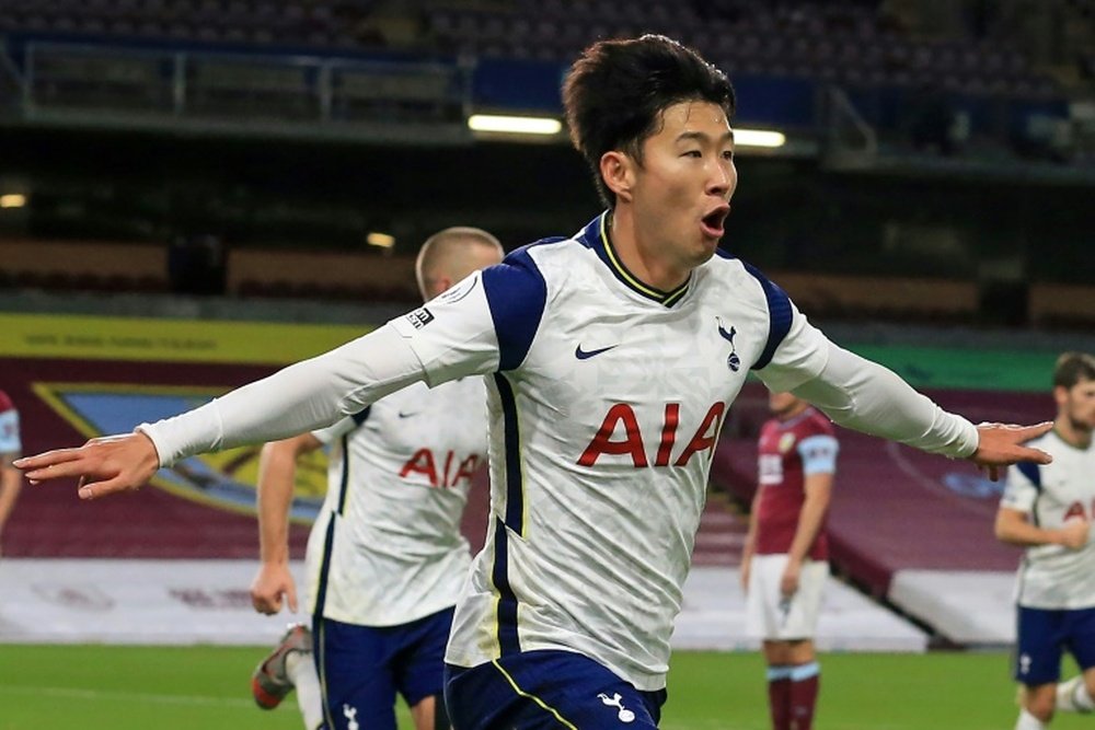 Son Heung-min celebrates his goal against Burnley. AFP