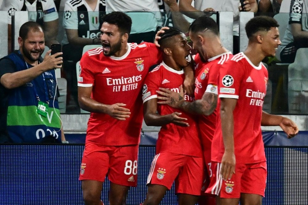 David Neres (C) got the winner for Benfica away to Juventus. AFP