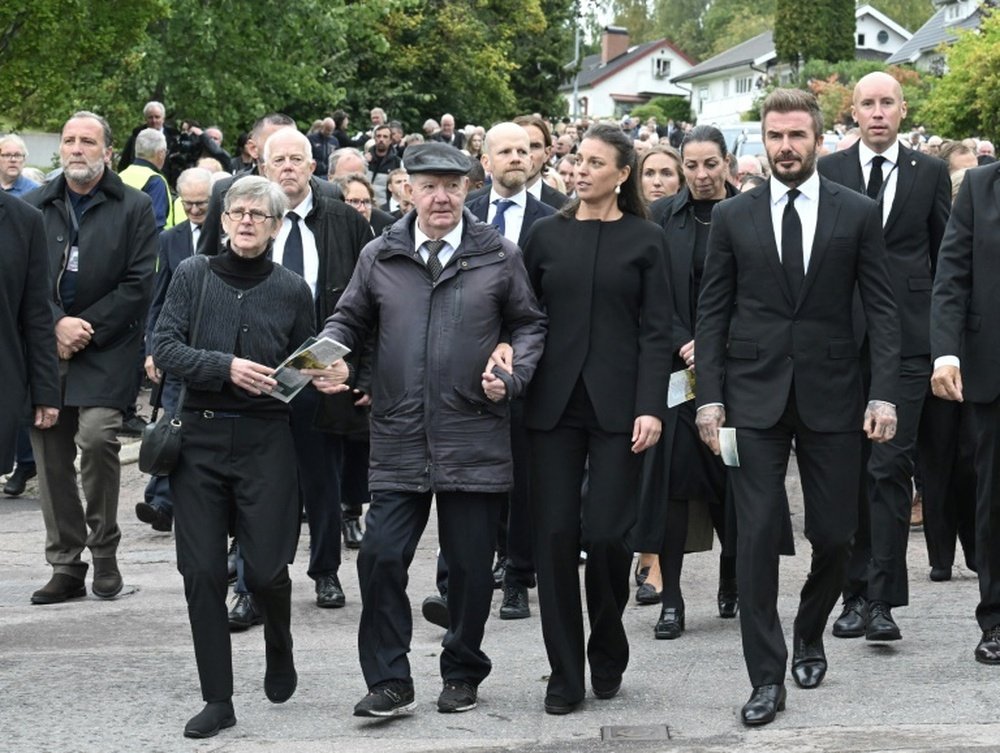 Beckham was amongst hundreds of mourners who attended former England manager Eriksson funeral. AFP