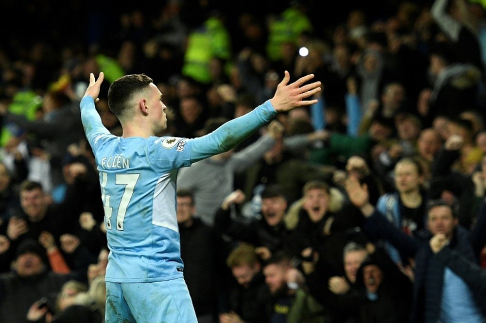 Phil Foden scored the only goal in Manchester Citys 1-0 win against Everton. AFP