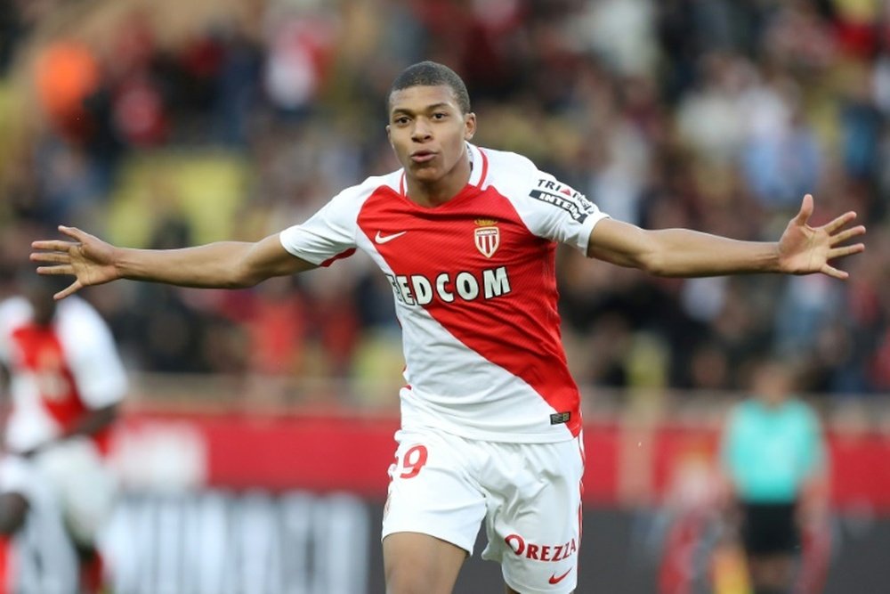 Monacos Kylian Mbappe celebrates. AFP