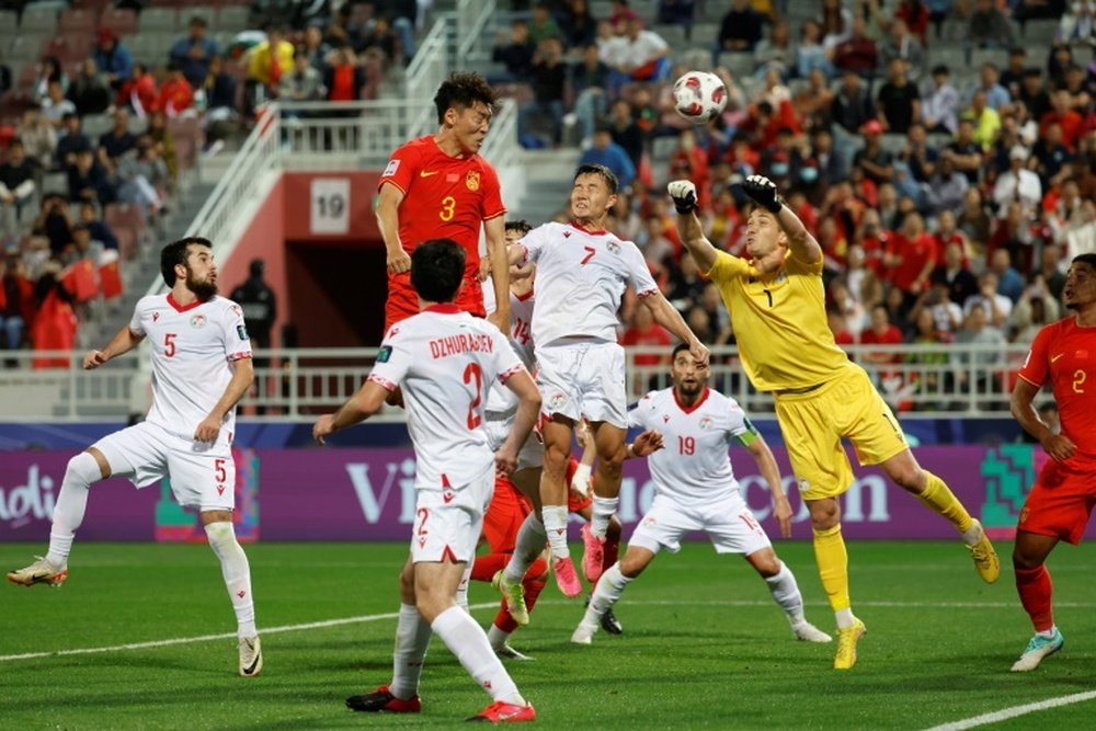 China's Zhu Chenjie headed the ball in but the goal was disallowed. AFP