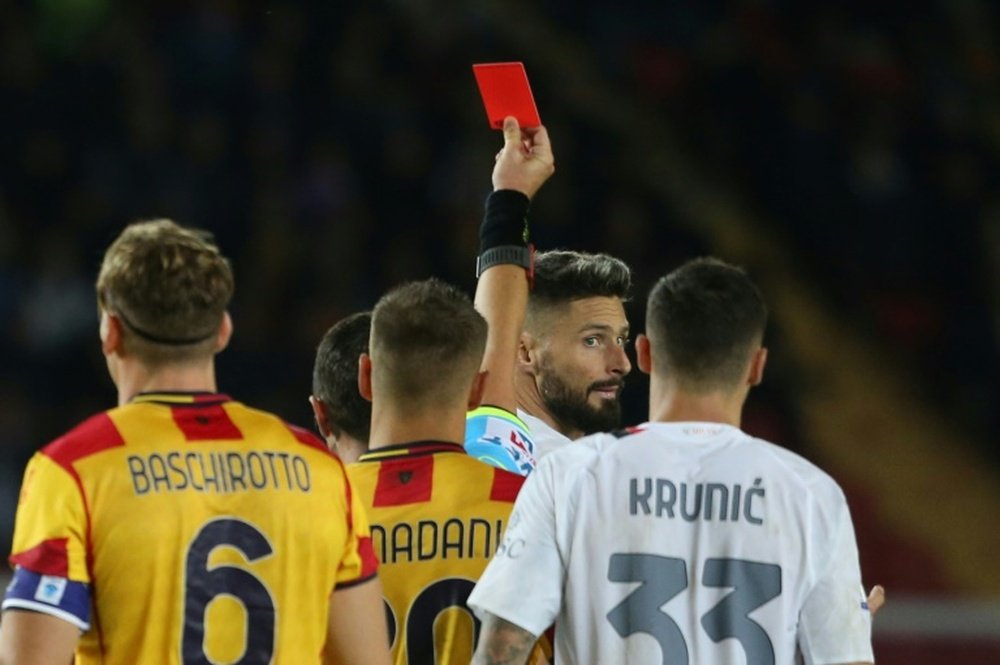 Olivier Giroud will miss two Milan matches after being sent off at Lecce. AFP