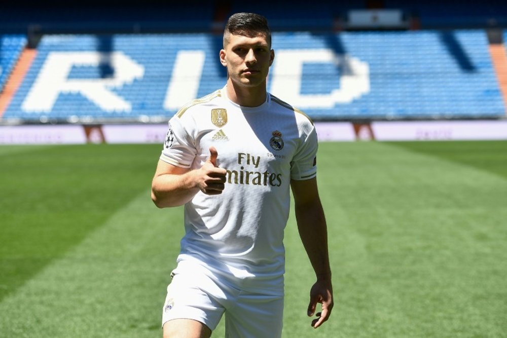Real Madrid's new signing Luka Jovic was presented at the Santiago Bernabeu on Wednesday. AFP