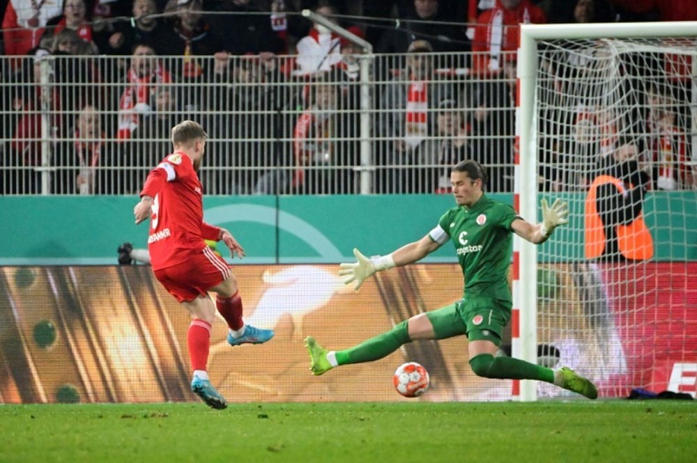 Andreas Voglsammer scores the winner for Union Berlin on Tuesday. AFP