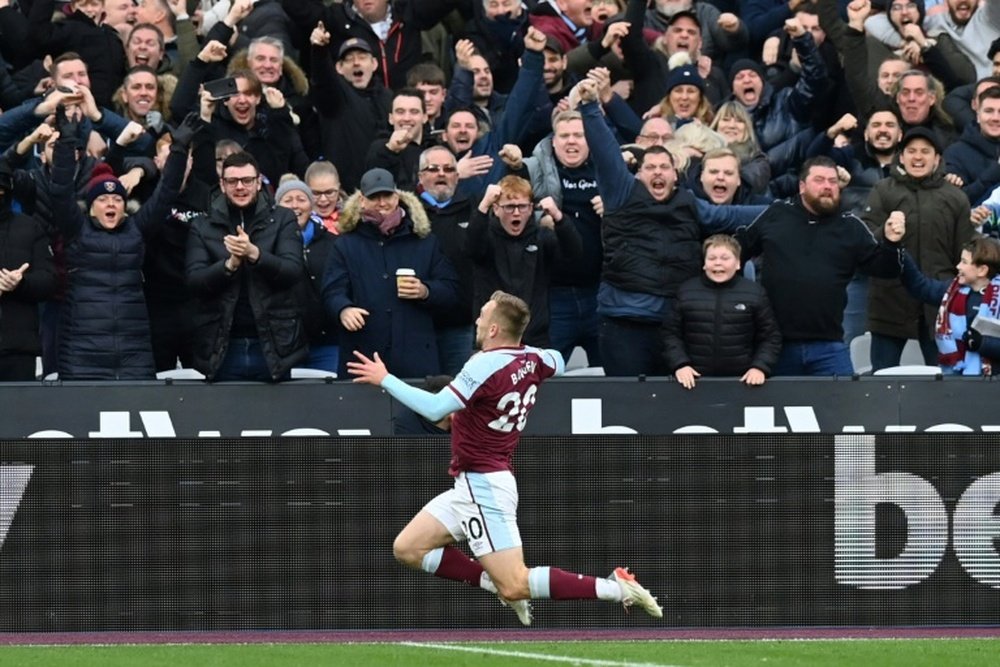 West Ham's Jarrod Bowen celebrates scoring his equaliser against Chelsea. AFP