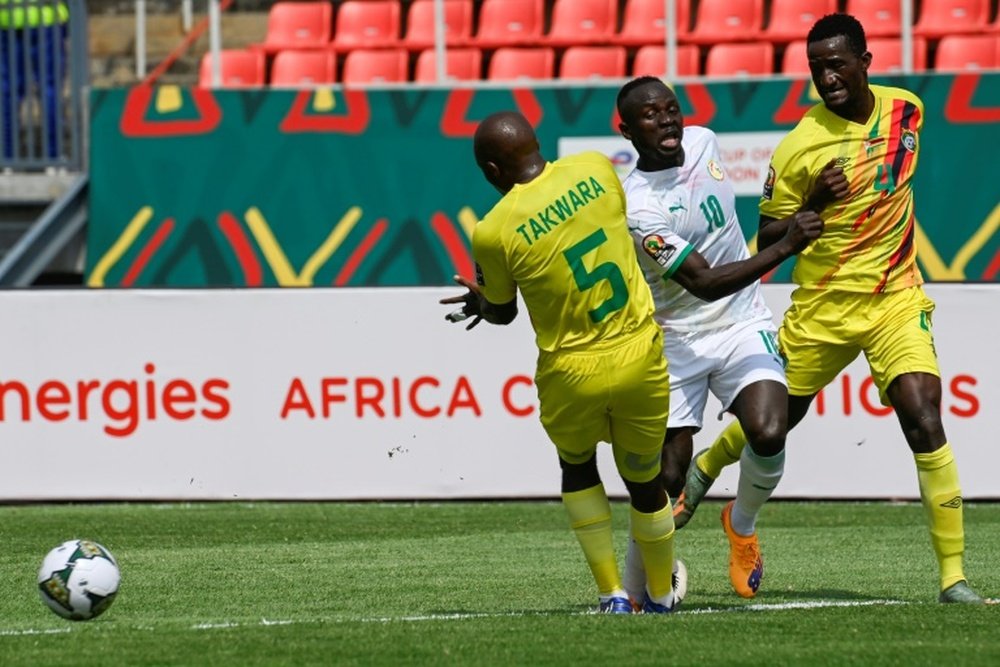 Sadio Mane (C) gave Senegal the three points with a late penalty. AFP