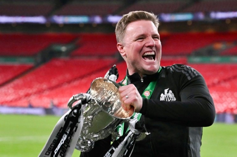 Howe led Newcastle to League Cup glory against Liverpool. AFP