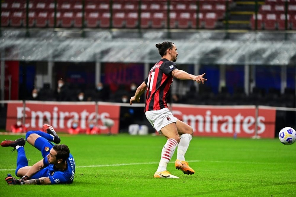 Zlatan Ibrahimovic celebrated as the ball bounced into Antonio Mirantes net. Goal