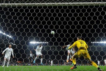 Paris Saint-Germain's Marquinhos scores his teams third goal against Angers. AFP