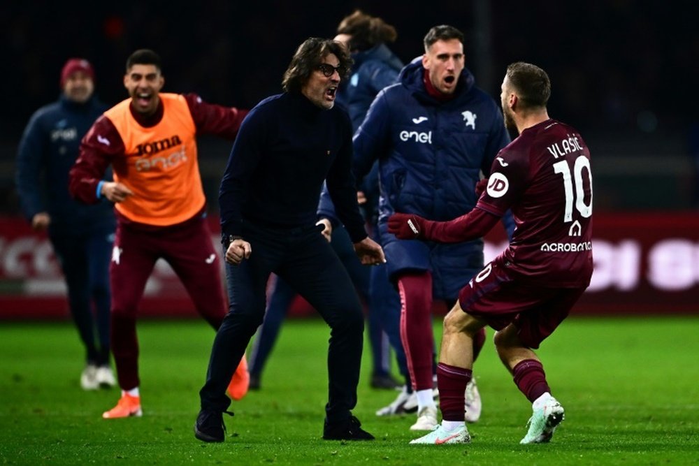 Nikola Vlasic thrashed in Torino's equaliser against Juve. AFP