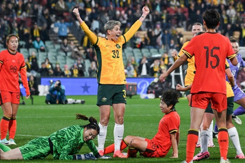 Australia's Michelle Heyman (C) celebrates after scoring against China. AFP