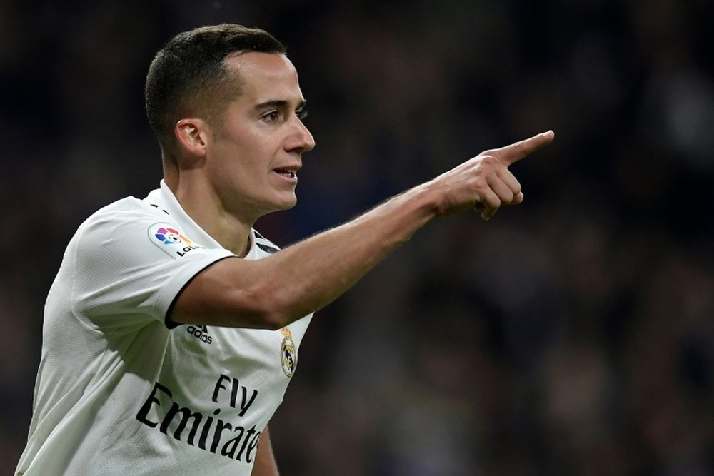 Lucas Vazquez after scoring Real Madrids second in their convincing win over Valencia. AFP