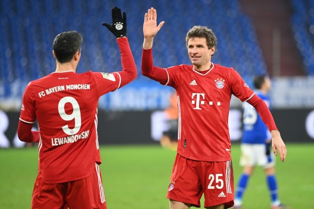 Lewandowski and Muller both got on the scoresheet in the easy win at Schalke. AFP