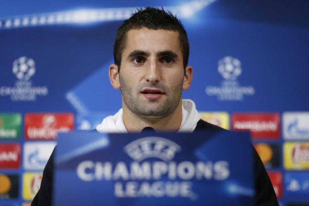 Lyons midfielder Maxime Gonalons attends a press conference. AFP