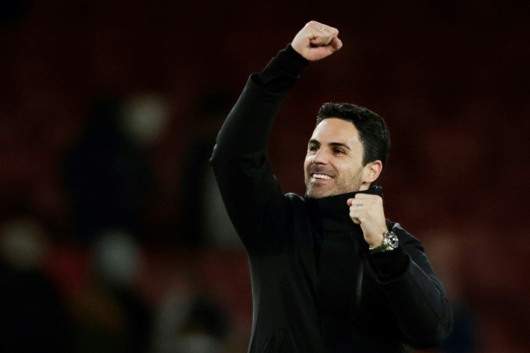 Mikel Arteta is in the spotlight over his touchline celebrations. AFP