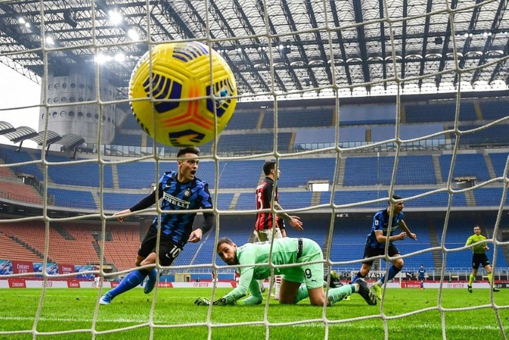 Antonio Conte praised Lautaro Martinez (L) and the rest of his Inter team. AFP