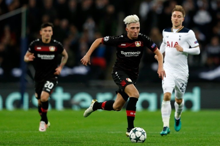 Kevin Kampl runs with the ball during the match between Tottenham and Bayer Leverkusen. AFP