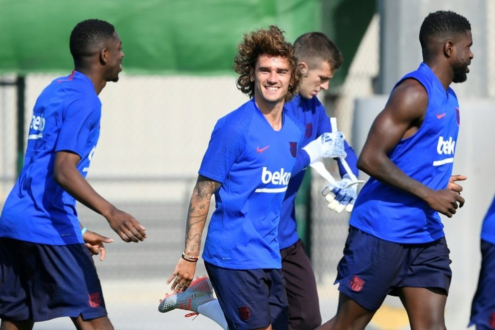 Griezmann has trained for the first time as a Barça player. AFP