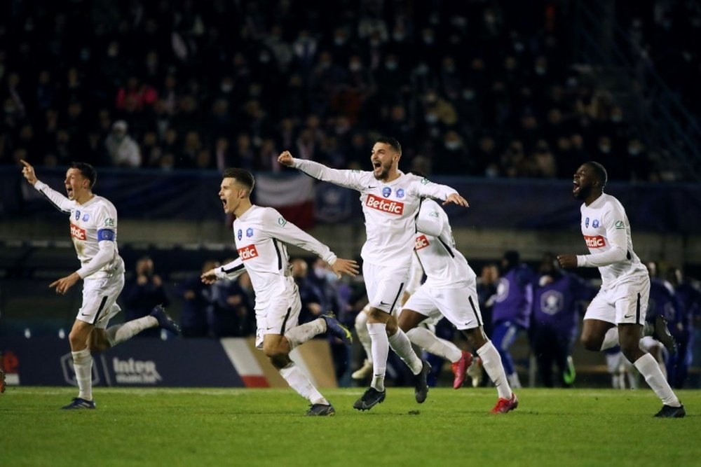 Versailles celebrate after beating Bergerac on penalties in the French Cup quarter-finals. AFP