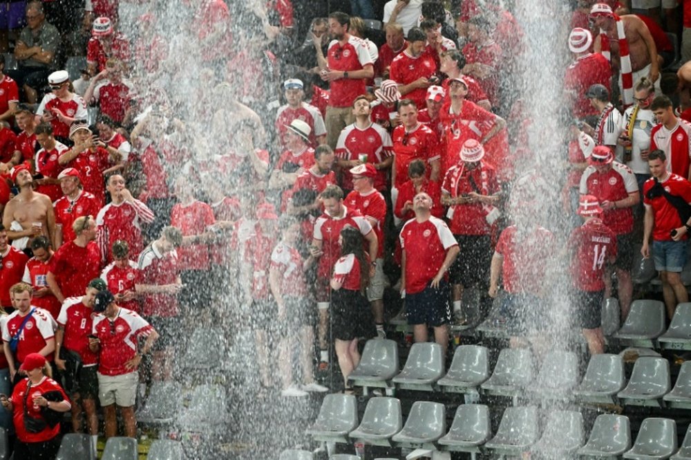 Due to adverse weather conditions, the Germany v Denmark match was temporary suspended. AFP