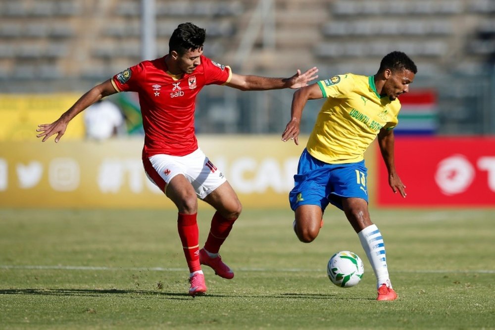 Mohamed Sherif (L) scored as Al Ahly beat Berkane 2-0. AFP