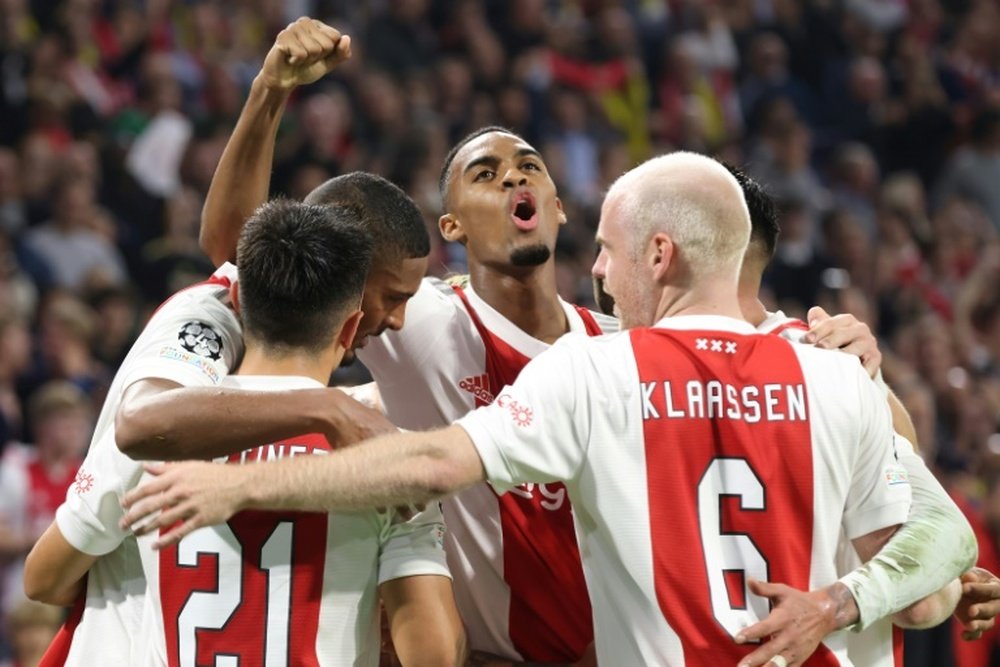 Sebastien Haller (C) netted in Ajax's 4-0 thrashing of Dortmund. AFP