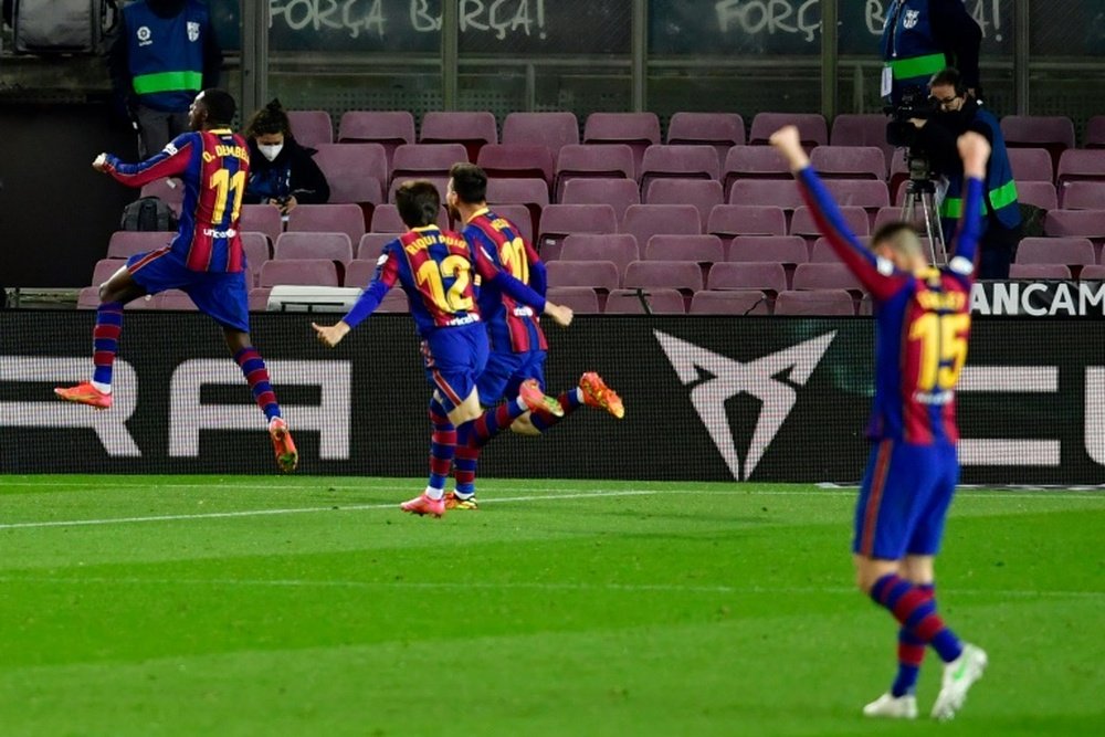 Barca edge closer to Atletico after late Dembele winner against Valladolid