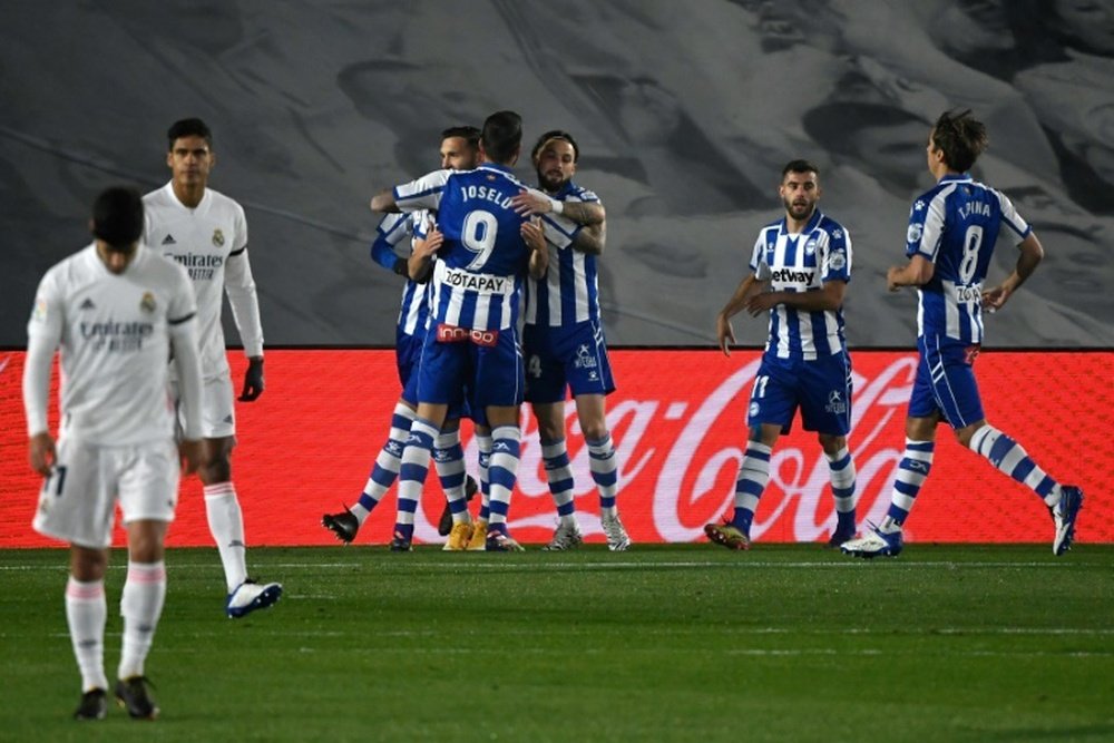 Lucas Perez (L) scored as Alaves beat Real Madrid 1-2. AFP