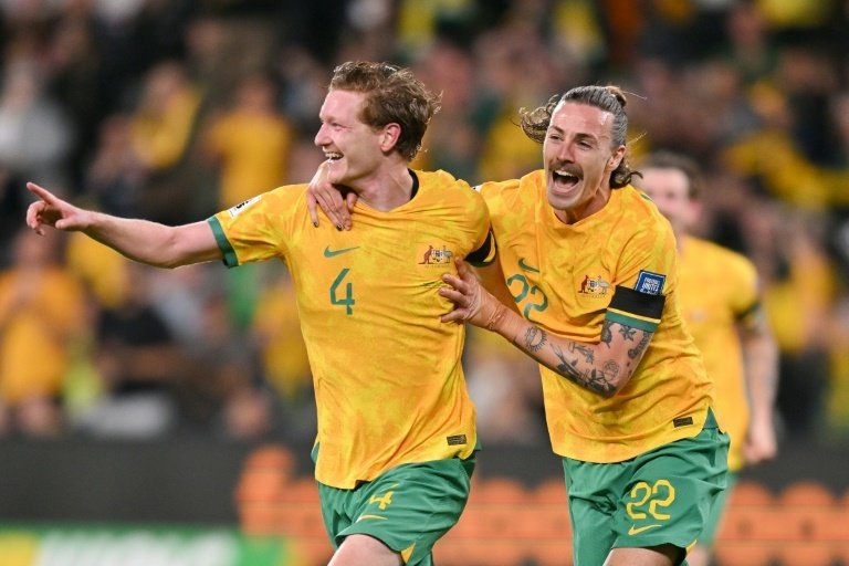 Australia's Kye Rowles scored against Lebanon. AFP