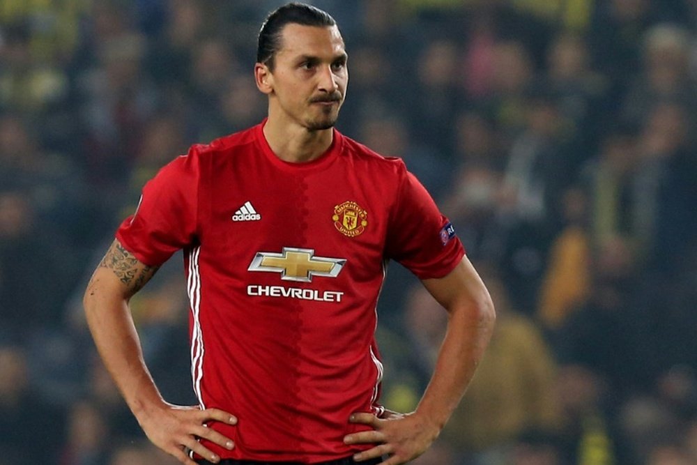 Manchester Uniteds Zlatan Ibrahimovic reacts during their game against Fenerbahce. AFP