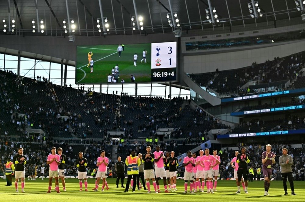 Southampton applaud their fans after relegation was confirmed. AFP