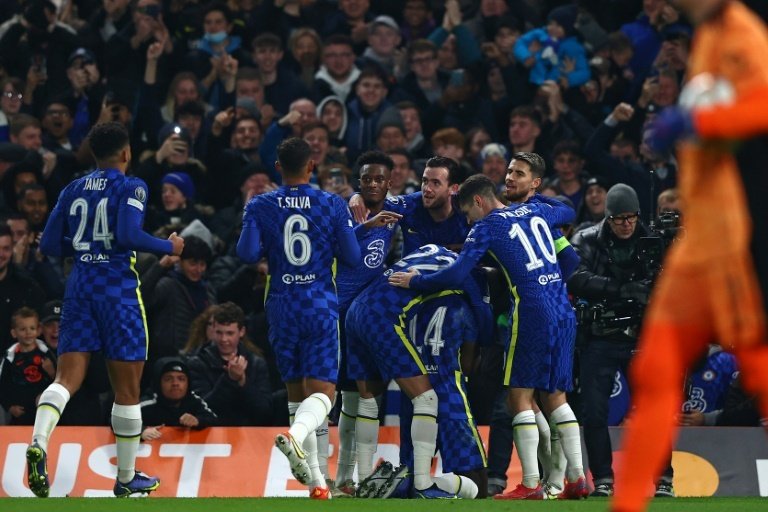 Chelsea celebrate Trevoh Chalobahs goal against Juventus. AFP